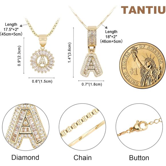 Customizable 14K Gold Initial Necklace with Sparkling Zirconia - A-Z Options - Picture 5 of 6